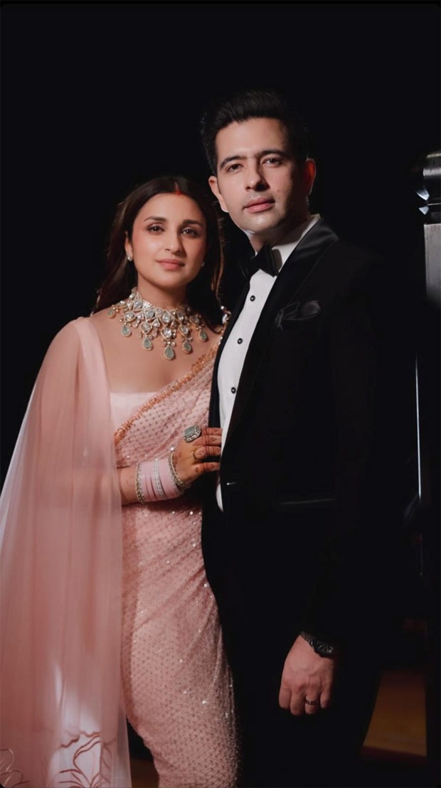 Parineeti Chopra looks resplendent in a rosette blush crystal sequin Manish Malhotra-designed saree for her wedding reception with Raghav Chadha; see unseen photos 