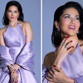Sunny Leone looks red carpet ready in a lilac gown with a thigh high slit and voluminous cape