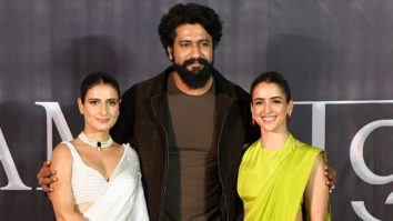 Vicky Kaushal poses with Sanya Malhotra & Fatima Sana Shaikh for Sam Bahadur teaser launch