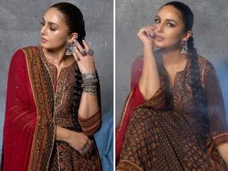 Huma Qureshi looks like a complete festive delight in her maroon Anarkali at Ramesh Taurani’s Diwali bash