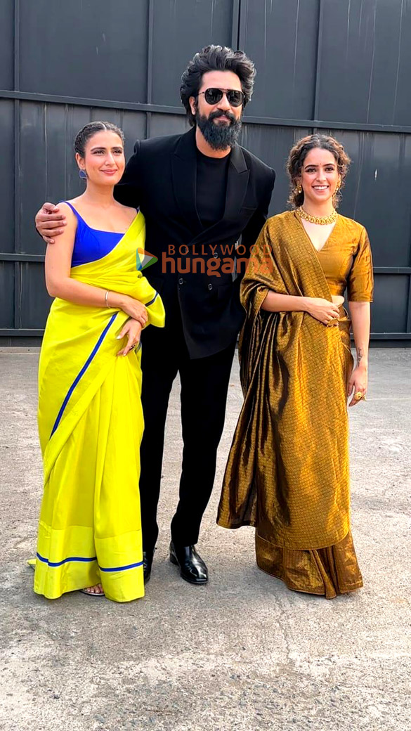 photos vicky kaushal sanya malhotra and fatima sana shaikh snapped promoting their film sam bahadur 1