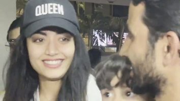 Rashmika Mandanna poses with fans at the airport