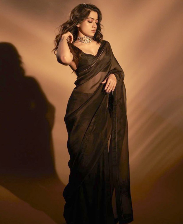 Rashmika Mandanna slays in elegance, donning a black saree for Animal promotions with Ranbir Kapoor