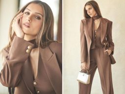 Tara Sutaria gives power dressing a sassy twist in Brown Pantsuit for Apurva promotions