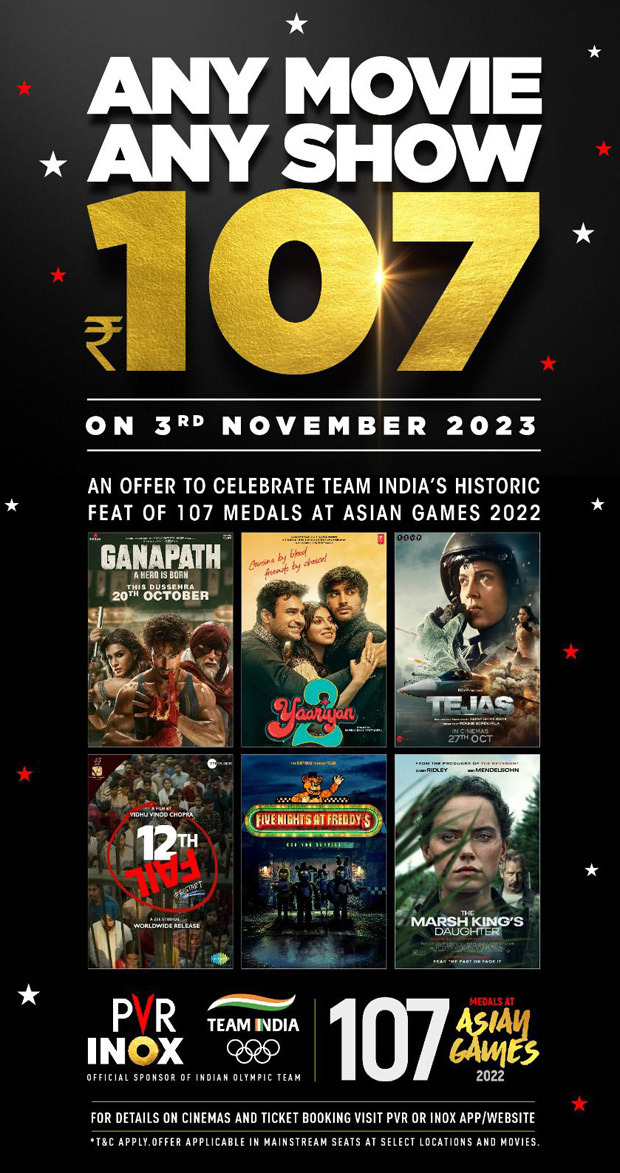 PVR INOX to offer Rs 107 movie tickets on Nov 3 to celebrate team India's Asian Games success