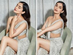 Manushi Chhillar is a sparkly delight this festive season in her silver saree with a slit
