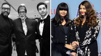 Amitabh Bachchan, Abhishek Bachchan pose with Agastya Nanda at The Archies premiere; Aishwarya Rai Bachchan cheers for him, watch videos