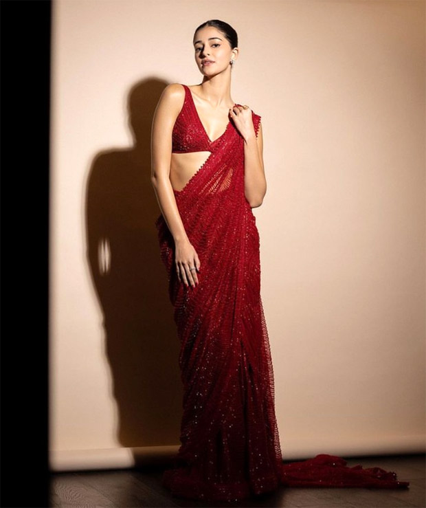 Ananya Panday is spicing things up this festive season in red saree by Ritika Mirchandani