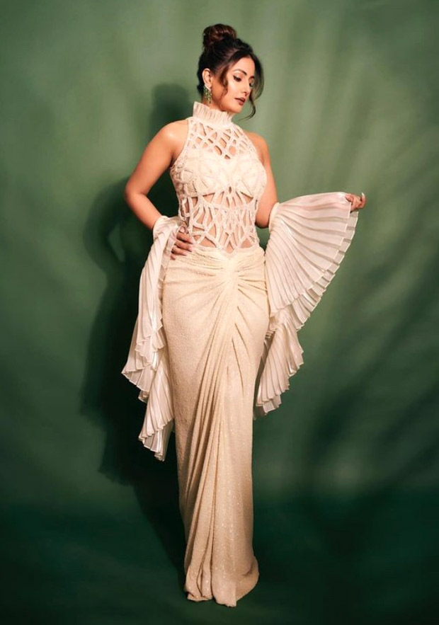 Hina Khan showcased her glamorous side in a breath-taking ivory gown, exuding sheer elegance