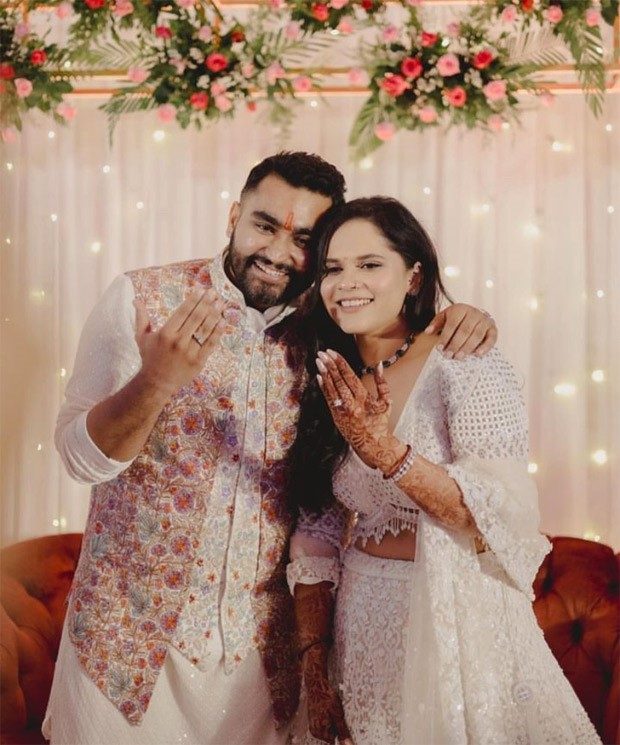 Jawan actor Viraj Ghelani and girlfriend Palak Khimavat stun in white as they announce their engagement