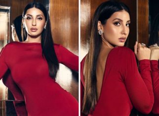 Nora Fatehi looks party ready for the season in a stunning red bodycon gown