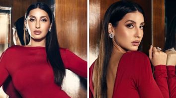 Nora Fatehi looks party ready for the season in a stunning red bodycon gown