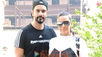 Photos: Angad Bedi and Neha Dhupia spotted outside a gym in Bandra