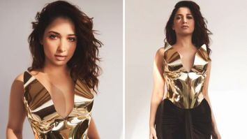 Tamannaah Bhatia shines bright in a gold corset top paired with a chic black skirt at the Vogue Forces of Fashion Awards