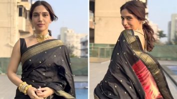 Bhumi Pednekar exudes traditional Maharashtrian charm as she gracefully adorns a black and gold silk saree, complemented by an elegant nath