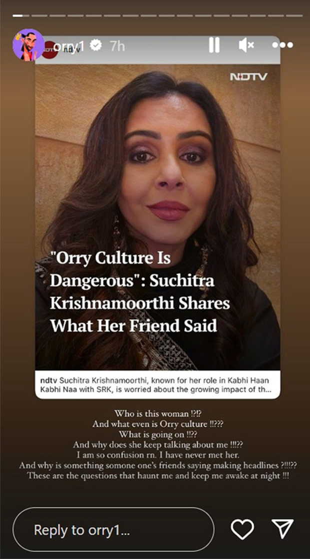 Orry responds as Suchitra Krishnamoorthi labels “Orry Culture” as dangerous; says, “Who is this woman!?!?”