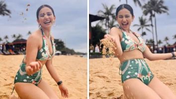 Rakul Preet Singh adorned in a green swim set, demonstrates unparalleled beach day style