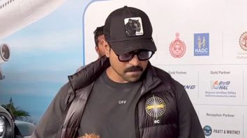 Ram Charan gets clicked at the airport with wife Upasana and father Chiranjeevi