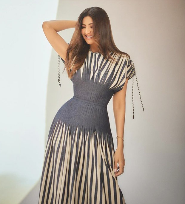 Shilpa Shetty makes stripes look sassy in blue & white striped dress worth Rs.2.46 Lakh for Indian Police Force promotions