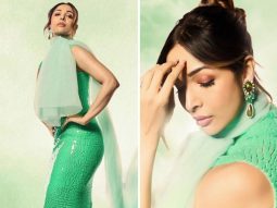 Malaika Arora turns heads in a green sequinned figure-hugging gown accessorized with a sheer scarf