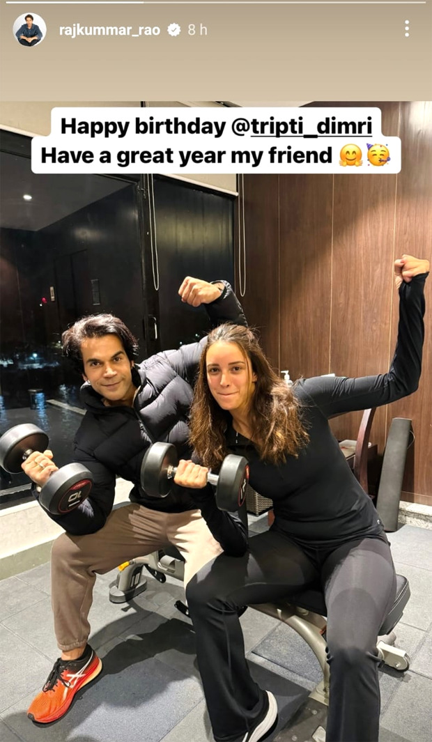 Rajkummar Rao shares gym photo with Vicky Vidya Ka Woh Wala Video co-star Triptii Dimri on her birthday “Have a great year my friend”