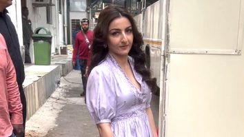 Soha Ali Khan smiles for paps as she gets clicked outside her vanity van