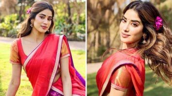 Janhvi Kapoor’s birthday outfit was a stunning red and purple saree in Tirumala