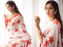 Janhvi Kapoor weaves retro magic in a white and red floral print saree