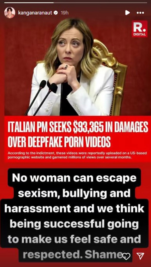 Kangana Ranaut REACTS to Giorgia Meloni's deepfake pornography lawsuit: “No woman is safe”