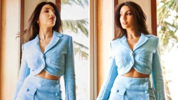 Nora Fatehi is heating things up blue skirt set for Madgaon Express promotions