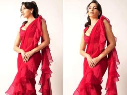 Nora Fatehi looks quite the stunner in red ruffled saree by Ridhi Mehra