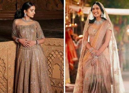 Bride Stuns In A Dusty Pink Stone-Studded Manish Malhotra Lehenga Pairs  With Sleek Diamond Jewellery