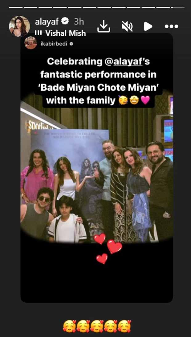 Alaya F receives shoutout from grandfather Kabir Bedi for her performance in Bade Miyan Chote Miyan