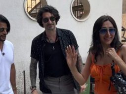 Daniel Weber poses with Karanvir Bohra and his wife Teejay Sidhu as they step out in the city