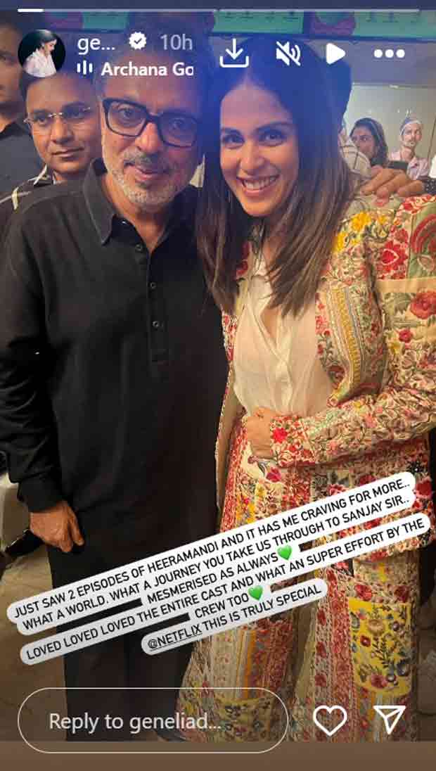 Genelia Deshmukh reviews Heeramandi; says, “Just saw 2 episodes and it has me craving for more”