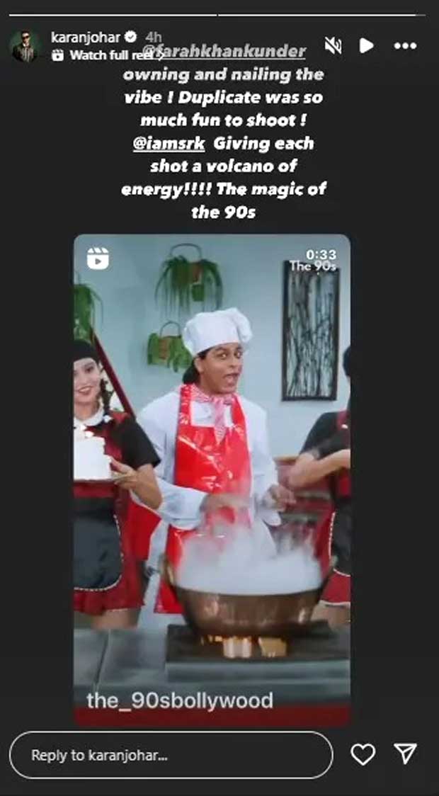Karan Johar reminisces magic of 90s by sharing a video of Shah Rukh Khan from Duplicate “SRK giving each shot a volcano of energy” Karan Johar reminisces magic of 90s by sharing a video of Shah Rukh Khan from Duplicate “SRK giving each shot a volcano of energy”