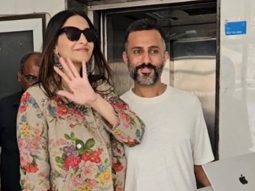 Sonam Kapoor poses with husband Anand Ahuja in her floral outfit
