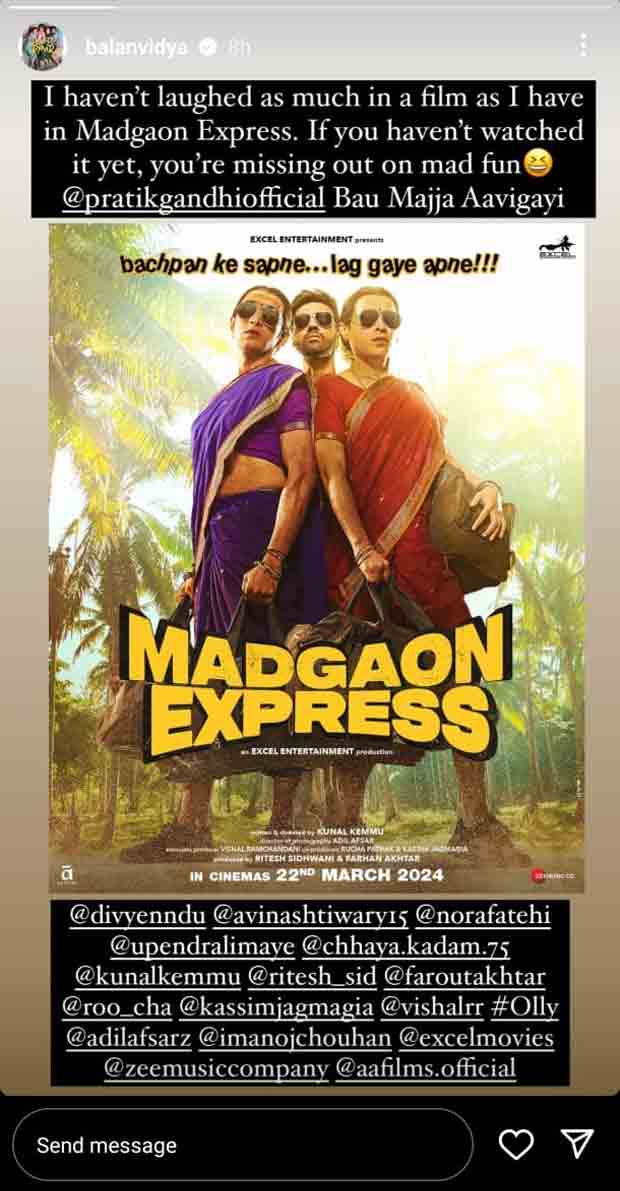 Vidya Balan reviews Madgaon Express; calls Kunal Kemmu directorial "mad fun"