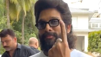 Allu Arjun shows his inked finger as he gets papped after casting his vote