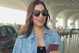 Sophie Choudry flaunts her pearl denim jacket at the airport