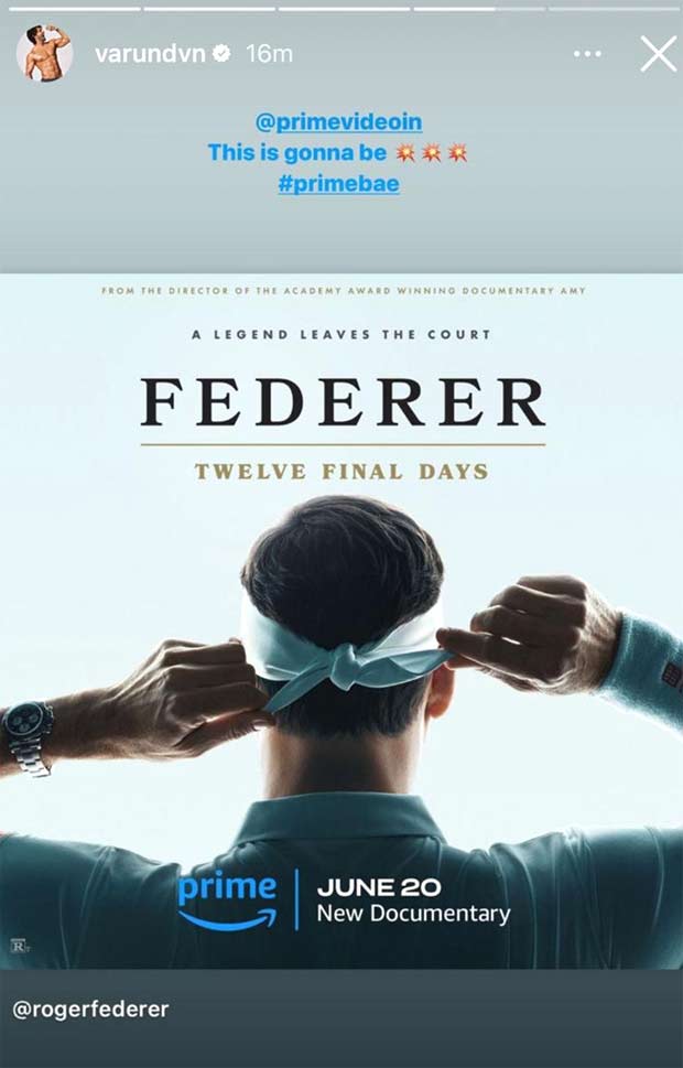 Varun Dhawan joins the hype for Roger Federer's documentary Federer Twelve Final Days