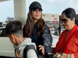 Shilpa Shetty poses for paps with mom & kids as she steps on the airport