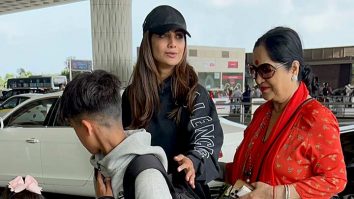 Shilpa Shetty poses for paps with mom & kids as she steps on the airport