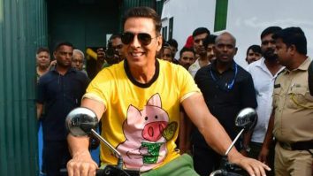 Akshay Kumar activates his Khiladi mode as he poses with a bike