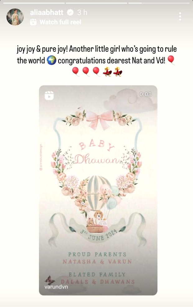 Alia Bhatt wishes Varun Dhawan and Natasha Dalal on arrival of their first child “Another little girl who’s going to rule the world”
