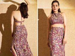 Kajal Aggarwal looks stunning in a traditional black silk gown with hand painting