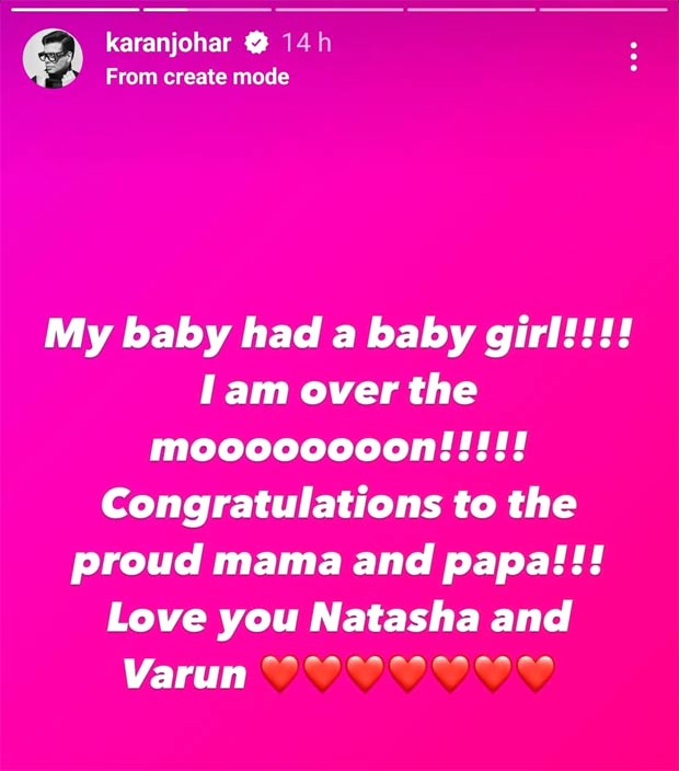 Karan Johar elated as Varun Dhawan and Natasha Dalal welcome their first child “My baby had a baby girl. I am over the moon” 
