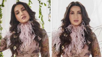 Nora Fatehi dazzles in classic metallic silk lehenga by Varun Bahl paired with bodysuit and pink feather collar Nora Fatehi dazzles in classic metallic silk lehenga by Varun Bahl paired with bodysuit and pink feather collar
