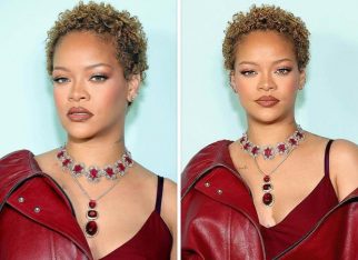 Rihanna embraces natural curls at Fenty launch in burgundy midi-dress; dons exquisite neckpieces by Manish Malhotra and Sabyasachi Mukherjee