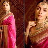 Alia Bhatt looks stunning in 160-year-old Manish Malhotra pure silk pink saree from archival weave collection with strapless bustier blouse at Anant Ambani – Radhika Merchant’s wedding